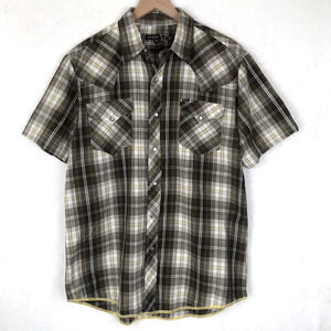 TIN HAUL Pearl Snap Western Shirt Men's L Plaid 100% Cotton Short Sleeve‎ Cowboy